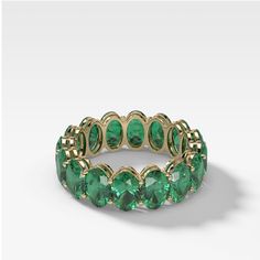 Green Emerald Oval Eternity Band by Good Stone in Yellow Gold Green Emerald Eternity Ring, Dark Green Rings, Green Jewellery Set, Oval Eternity Band, Emerald Cut Eternity Band, Emerald Eternity Ring, Gold Emerald Ring, Sapphire Eternity Band, Emerald Band