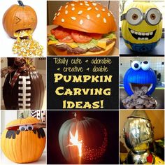 pumpkin carving ideas for kids and adults to make with their favorite characters, including an egg