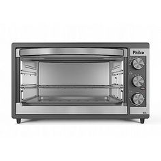 a black and silver toaster oven on a white background