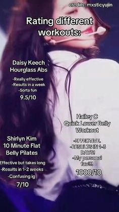 an advertisement for a women's health and fitness program featuring a woman with long dark hair