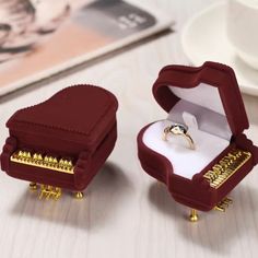 Look At This Super Cute Little Red Maroon Velvet Mini Piano Ring Holder. Makes The Perfect Ring Gift Box, Especially For The Piano Player Or Anyone Really. I Got Me One Just To Sit On My Vanity Cause Y’all Know How Much I Love Mini Stuff. Ring Not Included. Piano Ring, Mini Piano, I Got Me, Box Rings, Rings Box, Aqua Jewelry, Wood Jewelry Display, My Vanity, Inlaid Jewelry