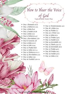 a pink and white floral arrangement with the words how to hear the voice of god