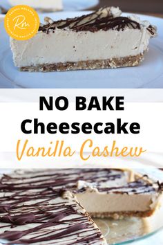 no bake cheesecake with chocolate drizzle on top and vanilla cashew