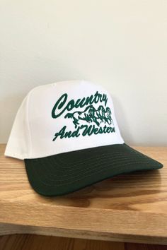 country and western evergreen and cream two tone trucker hat. Embroidered Lettering, Country And Western, Sales Gifts, Trucker Hat, Two Tone, Cream, Hats