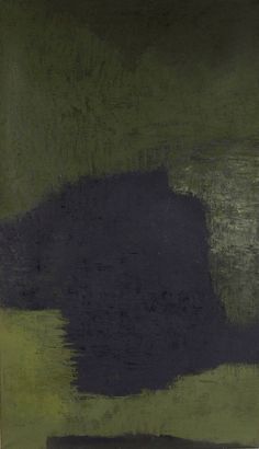 an abstract painting with black and green colors on the bottom half of it, in dark tones