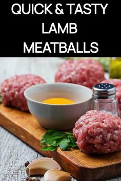 Quick and tasty lamb meatballs with herbs and dipping sauce on a wooden board. Lamb Minced Meat Recipes, Lamb Meatballs Recipe, Lamb Mince Recipes, Tasty Dinner Ideas, Juicy Meatballs, Minced Meat Recipe, Lamb Meatballs, Ground Meat Recipes