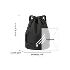 an image of a drawsack bag with measurements