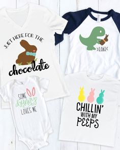 Cute Easter T Shirts for your Family - Baby, Toddler, Boy, Girl and Adult Designs by Pineapple Paper Co. for Cricut Design Space. Make an easy DIY Easter Shirt with your Cricut and Iron On Vinyl! #ad #cricut #cricutmade #diyshirts #eastershirts #diyeaster #eastertshirt #ironon Holiday Shirt Ideas, Toddler Easter Shirt, Easter Pajamas, Kids Easter Shirts, Baby Easter Outfit, Toddler Easter