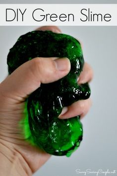 a hand holding a green slime in it's left hand with the text diy green slime