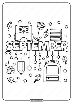 the back to school coloring page with an owl, backpack and bookshelf on it