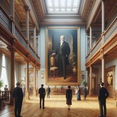 an artist's rendering of the interior of a stately building with people standing around