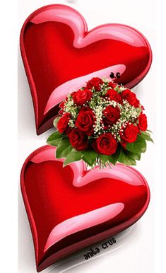 two red heart shaped boxes with flowers in them