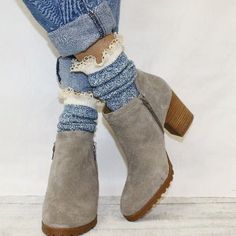 organic soft quality socks mom jeans booties denim - lace slouch socks women’s best quality Lace Boot Socks, Lace Ankle Socks, Boots Fall Ankle, Lace Ankle Boots, All Weather Boots, Short Ankle Boots, Basic Boots, Slouch Socks, Blue Socks