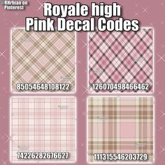 Royale high <3 #royalehigh #rhoutfits #roblox #royalehighoutfitideas #robloxdecal !! I DO NOT ALLOW REPOSTS !! !! My watermark is not on the actual decal images. !! I do not own any of the decal images. (+credits to original owners) desc words: pink plaid brown scarf Plaid Brown, Brown Scarf, Decal Codes, Brown Scarves, Pattern Code, Pink Plaid, Plaid