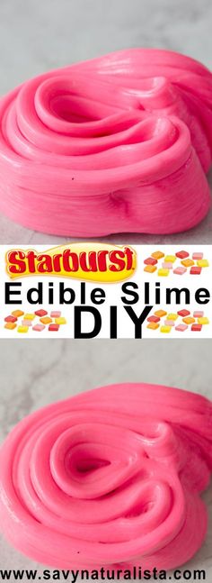 pink slime is shown with the text, strauss edible slime diy