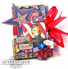 a patriotic scrapbook with red, white and blue decorations