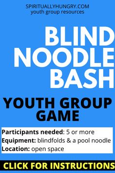 the youth group game is being played in front of a blue background with black and white text