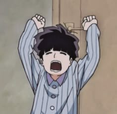 an anime character with his arms in the air