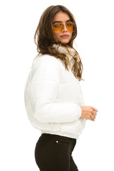 WOMEN'S BOLT LUXE APRES PUFFER JACKET - GLOSSY WHITE - Aviator Nation White Sporty Puffer Jacket, Aviator Nation Puffer Jacket, Luxury White Puffer Jacket With Zipper, White Outdoor Puffer Jacket With Zipper Closure, Luxury White Long Sleeve Puffer Jacket, Ninja Hoodie, White Puffer Jacket, Moto Pants, White Puffer