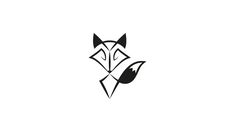 a black and white fox head on a white background