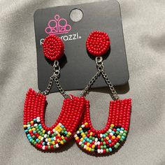 Super Cute Paparazzi Earrings Never Been Worn Bold Red Drop Earrings, Red Vibrant Summer Jewelry, Vibrant Red Dangle Earrings, Vibrant Red Drop Earrings, Vibrant Red Beaded Earrings, Vibrant Red Dangle Jewelry, Vibrant Red Jewelry With Colorful Beads, Paparazzi Earrings, Light Blue Gemstone