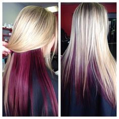 Raspberry And Blonde Hair, Blonde And Burgandy Hair, Hairdo Ideas, Mom Hair, Hair Color Underneath, Peekaboo Hair, Hair Color Streaks, Hair Color Burgundy, Dye Ideas