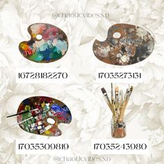 four different types of paint brushes and palettes on a white flowered background with text