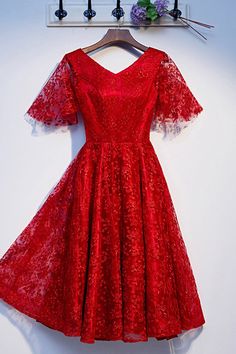 Shop modest short red all lace party dress vneck with sleeves online. All instock with free shipping. Pro since 2009. Red V-neck Evening Dress For Banquet, Red V-neck Evening Dress For Prom, Holiday V-neck Evening Dress For Banquet, Red Knee-length Prom Dress, Red A-line Midi Dress For Banquet, Summer V-neck Banquet Evening Dress, Summer V-neck Evening Dress For Banquet, Summer V-neck Evening Dress For Banquets, Red Midi Dress For Wedding And Prom Season