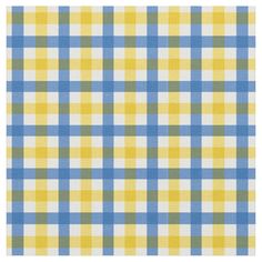 a blue and yellow checkered table cloth