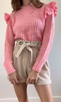 Cozy and ultra-fun, this knit sweater has a crew neckline and a single ruffle at the shoulder for that extra feminine touch. The yard is a marled two-tone yard with hints of white and a pop of bubble pink. Ribbed cuffs, this sweater is soft and not scratchy at all. Knitted sweater Ruffled sleeves Crewneck Ribbed cuffs Ultra-soft Length: 22" Sleeve length: 24" 100% Acrylic Also available in blue Style #: G107W5605 Ruffled Sleeves, Shoulder Sweater, Knitted Sweater, Blue Fashion, Neck Sweater, Knit Sweater, Final Sale, Two Tone, Knitted Sweaters