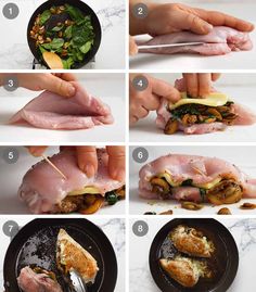 the steps to make stuffed chicken with mushrooms and spinach