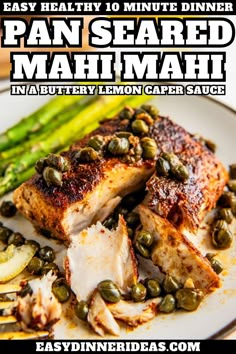 this is an image of pan seared mahi mahi with asparagus