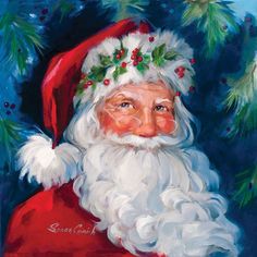 Hollyberry Santa Poster Print by Susan Comish Image 1 Santa Paintings, Image Halloween, Santa Art, Christmas Flag, St Nick, 2023 Christmas, Watercolor Christmas, Christmas Paintings, Canvas Wall Decor