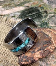 "* King Man Turquoise Inlay. * Heavy stainless cuff Bracelet. 4 X 26 mm Thick and Wide. * Sand Stamped Face. Polished and Waxed. * Measure your whole wrist and mark it on the option. * 7.5\" Wrist has 4 oz in weight." Turquoise Cuff Bracelet With Polished Finish, Kings Man, Copper Cuff Bracelet, Copper Cuff, Copper Rings, Granada, Cuff Bracelet, Band Rings, Cuff Bracelets