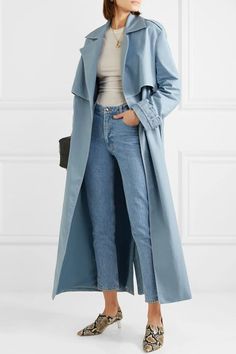 Peach Fashion, Iran Food, 2019 Outfits, Transitional Outfits, Anna Quan, Summer Coats, Blue Trench Coat, Blue Inspiration