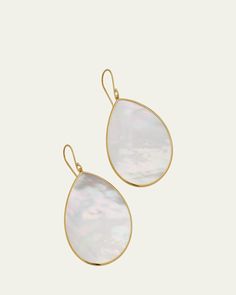 Large teardrop earrings by Ippolita From the Ippolita Rock Candy® Collection. 18karat yellow gold earrings. Smooth, polished teardropshaped motherofpearl slice in bezel setting. French wire backs. 2 1/8"L x 1 1/4"W. Imported. Luxury White Teardrop Earrings, Luxury Teardrop Pearl Drop Earrings, Candy Collection, Yellow Gold Earrings, Rock Candy, French Wire, Yellow Gold Earring, Teardrop Earrings, Bezel Setting