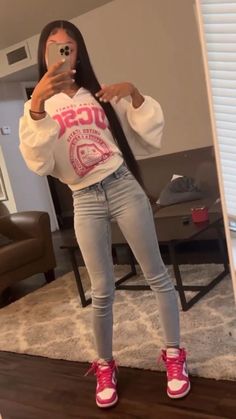 Outfit With 3s, Boack Girl Outfit Ideas, Cute Outfits Black Girls School, Black Ppl Outfits, Baddie School Outfits Middle School, Junior Year High School Outfits Baddie, Plain Outfits For School, Grey Bottoms Outfit, Outfit Ideas Black Girls School