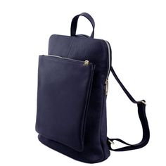 This Soft Navy Pebbled Leather Pocket Backpack is a stylish and versatile bag that can be used as both a handbag and a backpack. Made from soft leather with a pebbled texture, this bag is both durable and sustainable. The adjustable leather straps allow you to wear it on your back, over your shoulder, or carry it in-hand using the top handle. The backpack features a soft gold zippered front pocket and a well-designed interior with separate compartments to keep your belongings organized and secur Everyday Backpack, Unisex Backpack, Leather Pocket, Pewter Metal, Black Pebbles, Grab Bag, Leather Work, Backpack Straps, Large Backpack