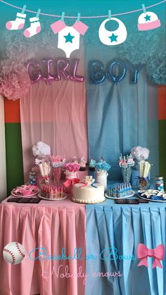 a baby shower party with pink and blue decorations