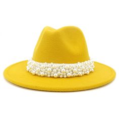 FREE SHIPPING ON ALL ORDERS OVER $50 | 100% SATISFACTION GUARANTEED Click "ADD TO CART" To Get Yours Now | Up To 60% OFF ✨ Featuring a wide brim design, this Arimonz Jazz Fedora Hat Women White Felted Top Cap is perfect for providing protection from the sun and creating a timeless and elegant look. The beautiful pearls band adds a touch of luxury to the classic fedora style, making it an accessory that is sure to turn heads. The solid color felt fedora with a brim is great for daily wearing! It' Fedora Hat Style, Gloves Fashion, Female Dress, Yellow Pearl, Fedora Hat Women, Fedora Hats, Felt Fedora, Dress Hat, Pearl And Lace