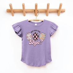 Looking for a cute tee for your daughter? We have the perfect flutter sleeve graphic tee. Cute Summer T-shirt With Ruffle Sleeves, Playful Purple Cotton T-shirt, Cute Purple Top With Letter Print, Pink Ruffle Sleeve T-shirt, Cute Purple Short Sleeve T-shirt, Cute Purple Spring T-shirt, Cute Lavender Cotton Top, Playful Purple Short Sleeve T-shirt, Playful Purple Graphic Print T-shirt