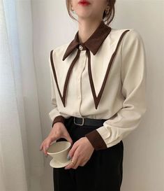 Sharp Ruffle Turn Down Collar Blouse Women Tops · Shop Zola · Online Store Powered by Storenvy Detail Couture, Ladies Chiffon Shirts, Tops Korean, Clothes Korean Style, Vintage Mode, Shirts Women, Elegant Shirt, Chiffon Shirt, 여자 패션