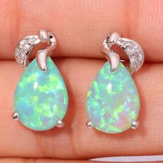 Green Fire Opal Silver Earrings Green Fire, Earrings Classic, Crystal Water, Opal Earrings Stud, Opal Studs, Earrings Geometric, Earring Crafts, Small Earrings