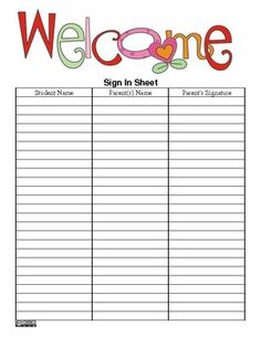 a sign in sheet with the words welcome