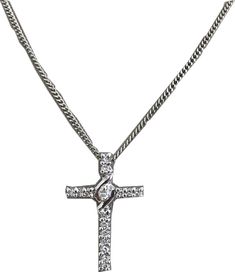 Formal Cross Pendant Chain Necklace, Formal Cross Pendant Necklace With Chain, Formal Cross Chain Necklaces, Formal Cross Chain Necklace, Elegant Cross Chain Necklace With Silver Chain, Elegant Silver Chain Necklace With Cross Pendant, Pendant Necklaces, Medium Size, Diamonds