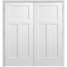 an open white door with two panels and one panel on the top, against a white background