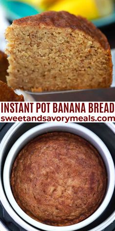 banana bread in the instant pot with text overlay