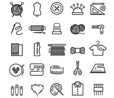 sewing related items are shown in this black and white illustration, which is part of a series of hand drawn doodles