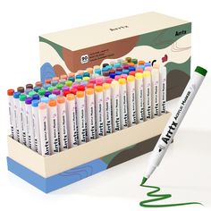 a box of marker pens sitting next to an open box with the markers in it