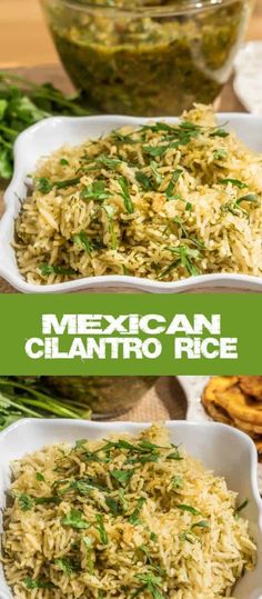 mexican cilantro rice in two white bowls